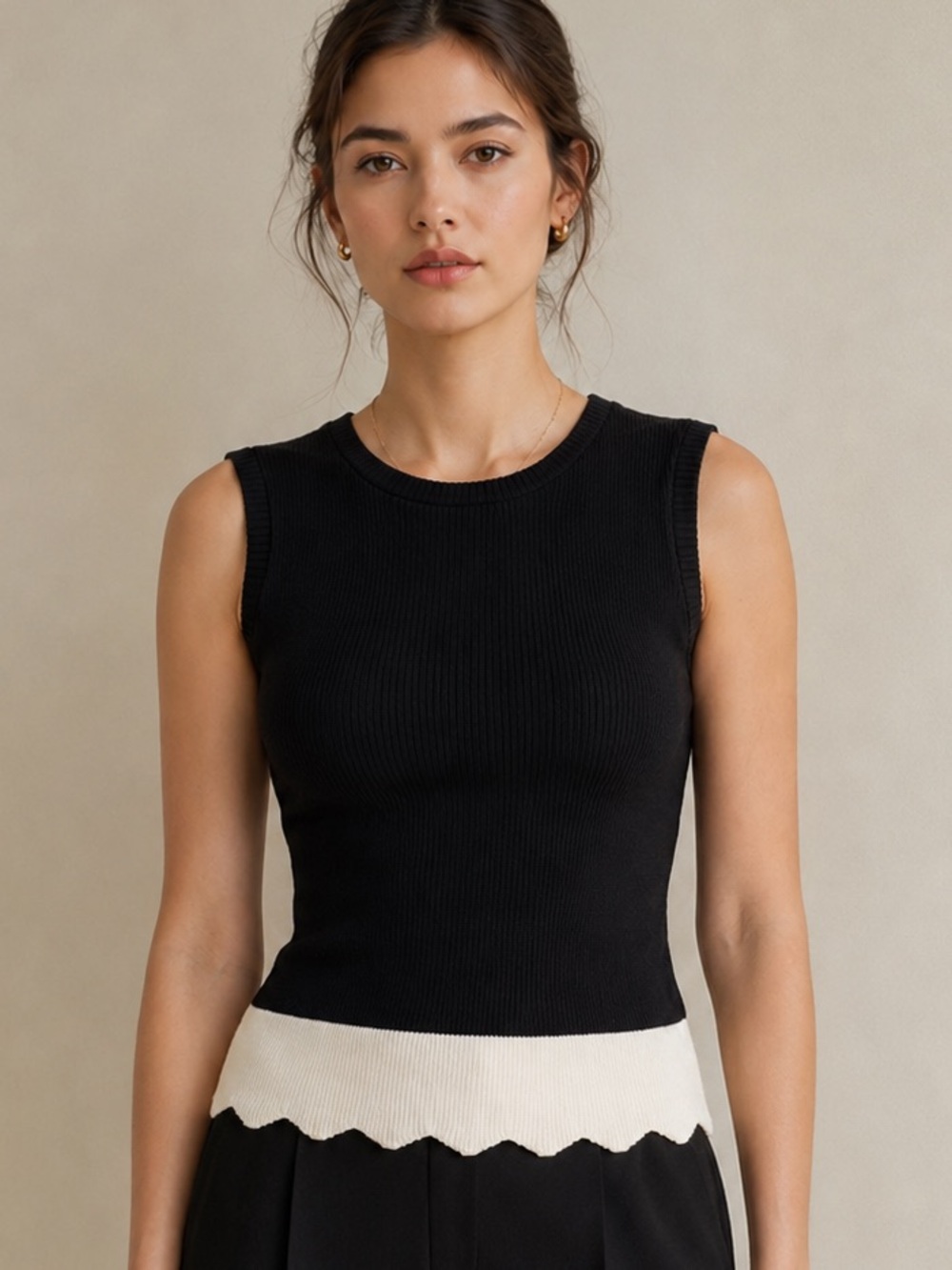INDUSTRY Scalloped Hem Top Cotton Size SP Classy Old Money Office Wear Quiet Lux